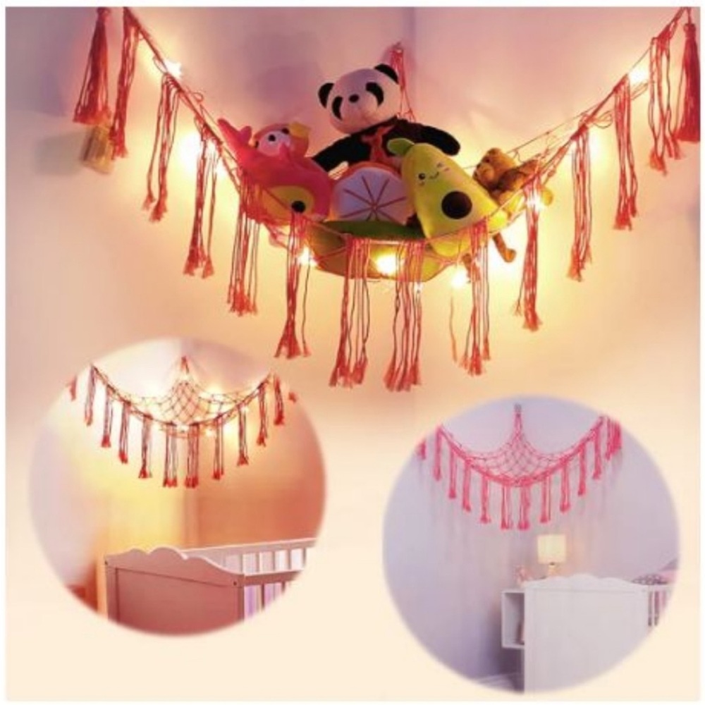 Stuffed Animal Hammock with LED Lights Macrame